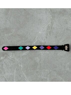 Vintage Suede Belt Black Colorful Triangles 80’s 90’s M Medium